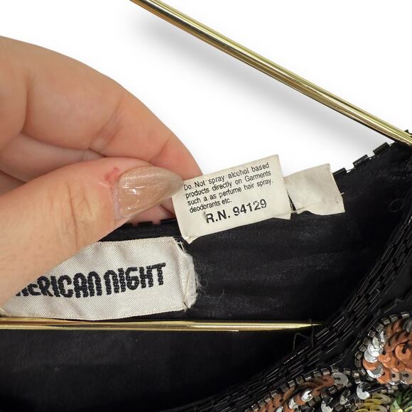 Vintage 1980s American Night Black Beaded Silk Evening Jacket, Floral Sequin, S - Picture 8 of 8